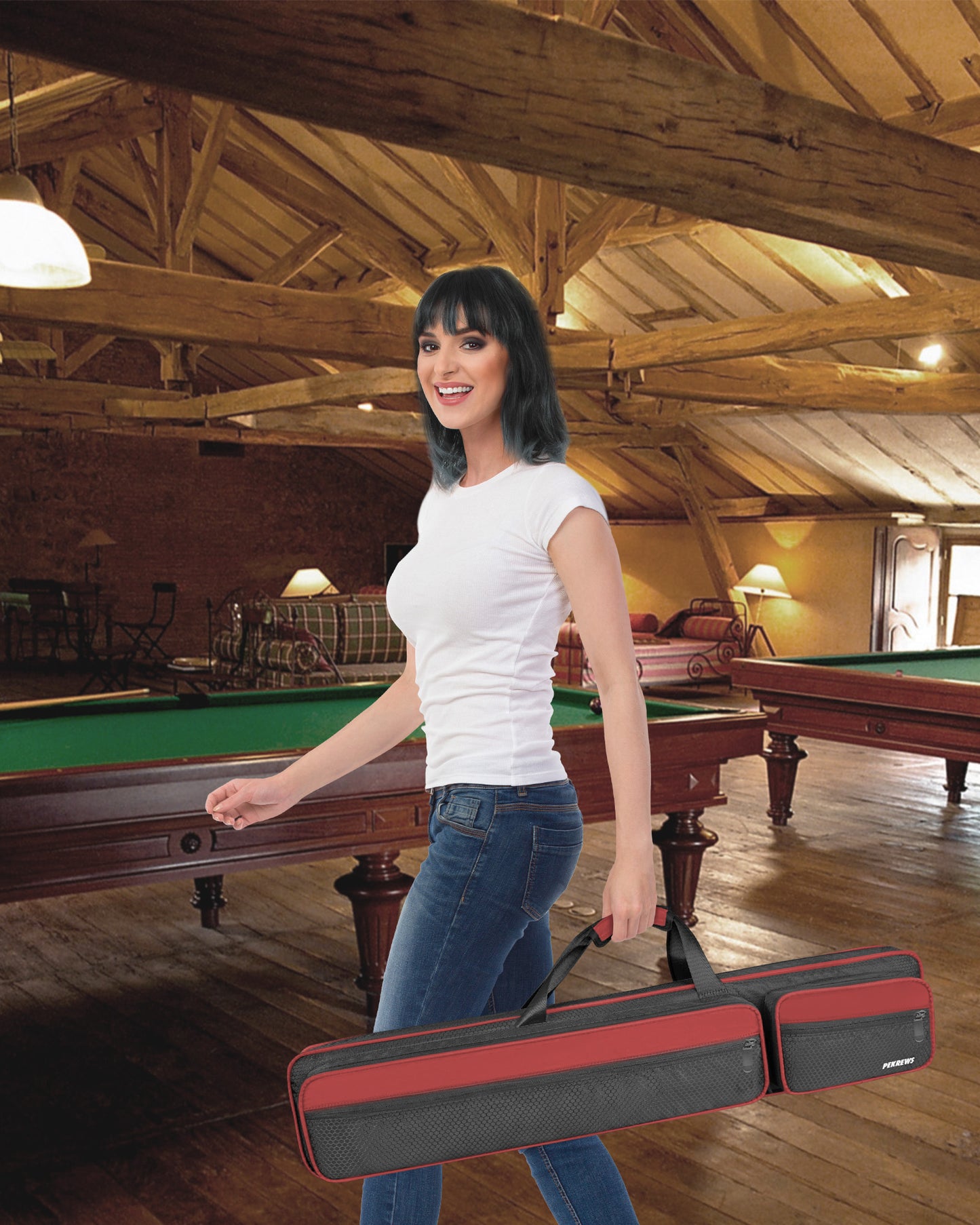 PEKREWS Pool Cue Case, 4x5 Pool Stick Bag with Multiple Accessory Pockets | Fit Multi-Sticks Soft Cue Stick Case, Hidden Shoulder Strap, 2 Handle, Travel Billiard Cue Backpack Holder, for Men and Women