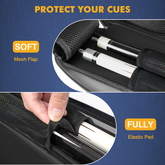 PEKREWS Pool Cue Case, Pool Stick Case 2x2 with 2 Accessories Pockets | Sturdy Pool Cue Carrying Bag, Shoulder Strap and Handle, Soft Billiard Stick Holder, Sling Bag for Men and Women