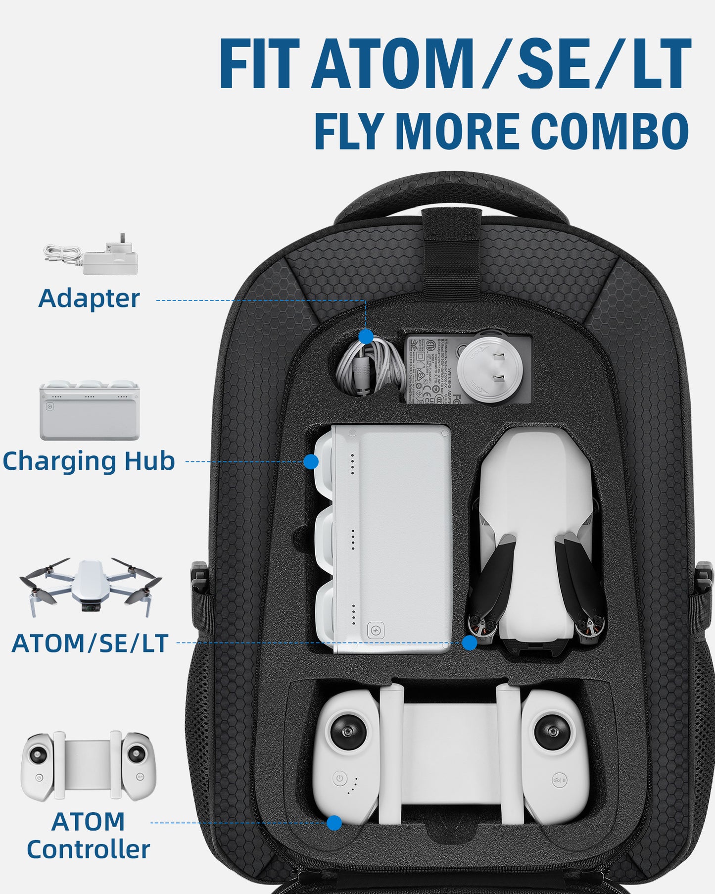 Case for Potensic Atom 2, Large Backpack for Atom 2/SE/3-Axis/LT | Fits 15.6'' Laptop, 30L Travel Drone Backpack, for Fly More Combo Drone Accessories (Not for RC PTD 1 Remote Controller)