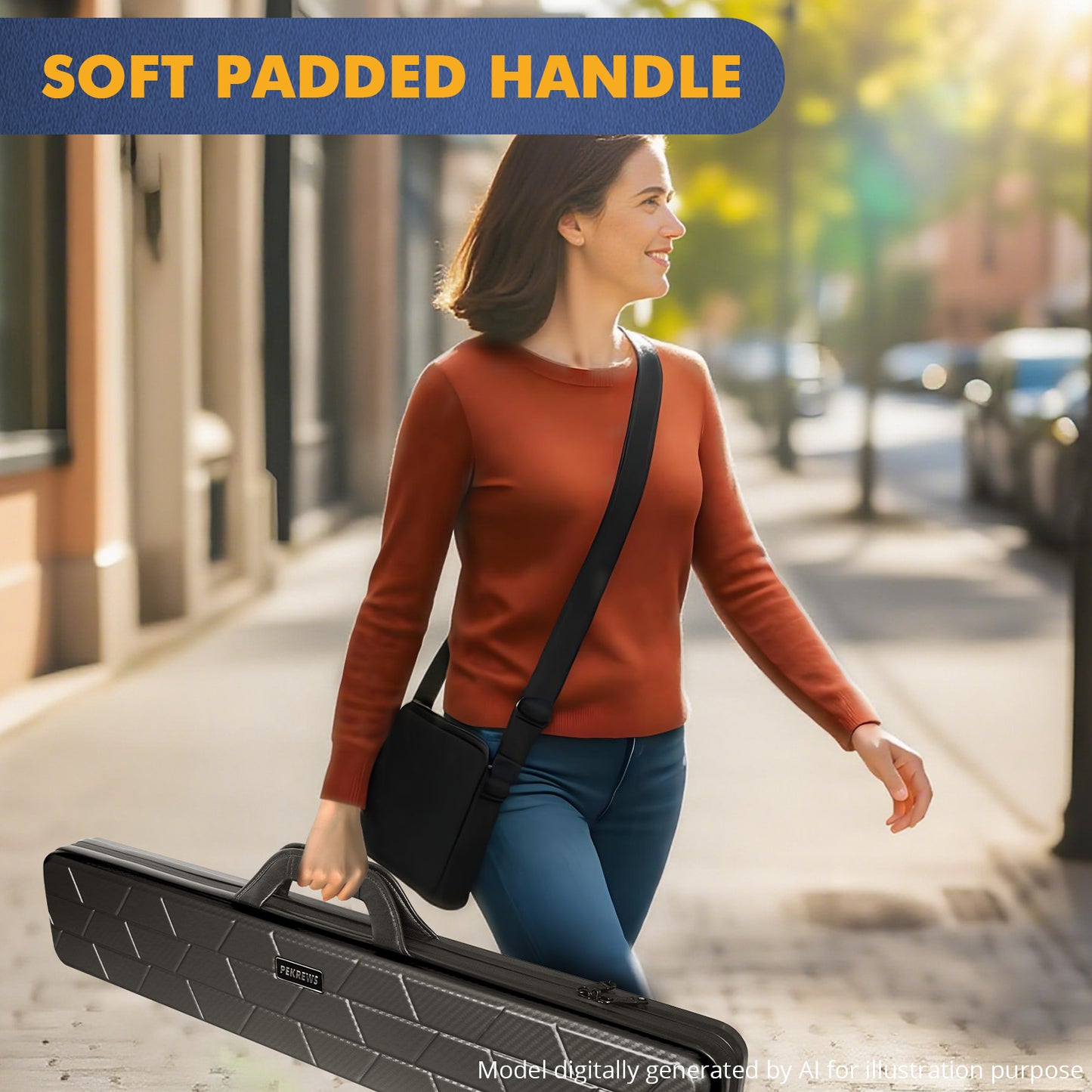 PEKREWS Pool Cue Case, 4x4 Hard Shell Pool Stick Case Holds 4 Sticks | Heavy-Duty, 10 Padded Slots Cue Stick Bag, Shoulder Strap and Leather Handle, Travel Billiard Cue Box for Men and Women