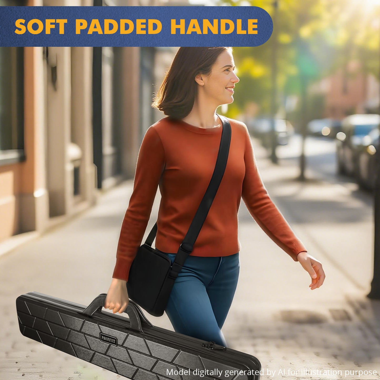 PEKREWS Pool Cue Case, 4x4 Hard Shell Pool Stick Case Holds 4 Sticks | Heavy-Duty, 10 Padded Slots Cue Stick Bag, Shoulder Strap and Leather Handle, Travel Billiard Cue Box for Men and Women