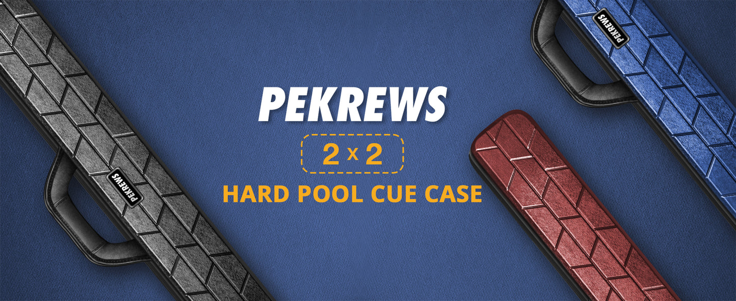 PEKREWS Pool Cue Case, 2x2 Hard Shell Pool Stick Case Holds 2 Sticks | Heavy-Duty, 4 Padded Slots Cue Stick Bag, Shoulder Strap and Leather Handle, Sturdy Travel Billiard Cue Box for Men and Women