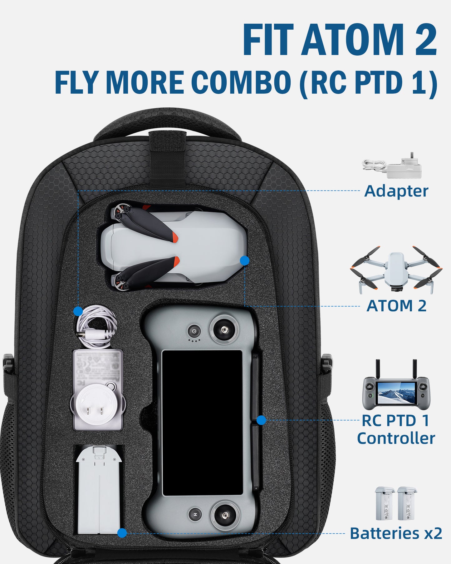 Case for Potensic Atom 2, RC PTD 1 Controller, Drone Backpack | Fits 15.6 Inch Laptop, Expandable, Hard, Waterproof, for Potensic Atom 2 Fly More Combo Accessories, Travel Drone Bag, Black