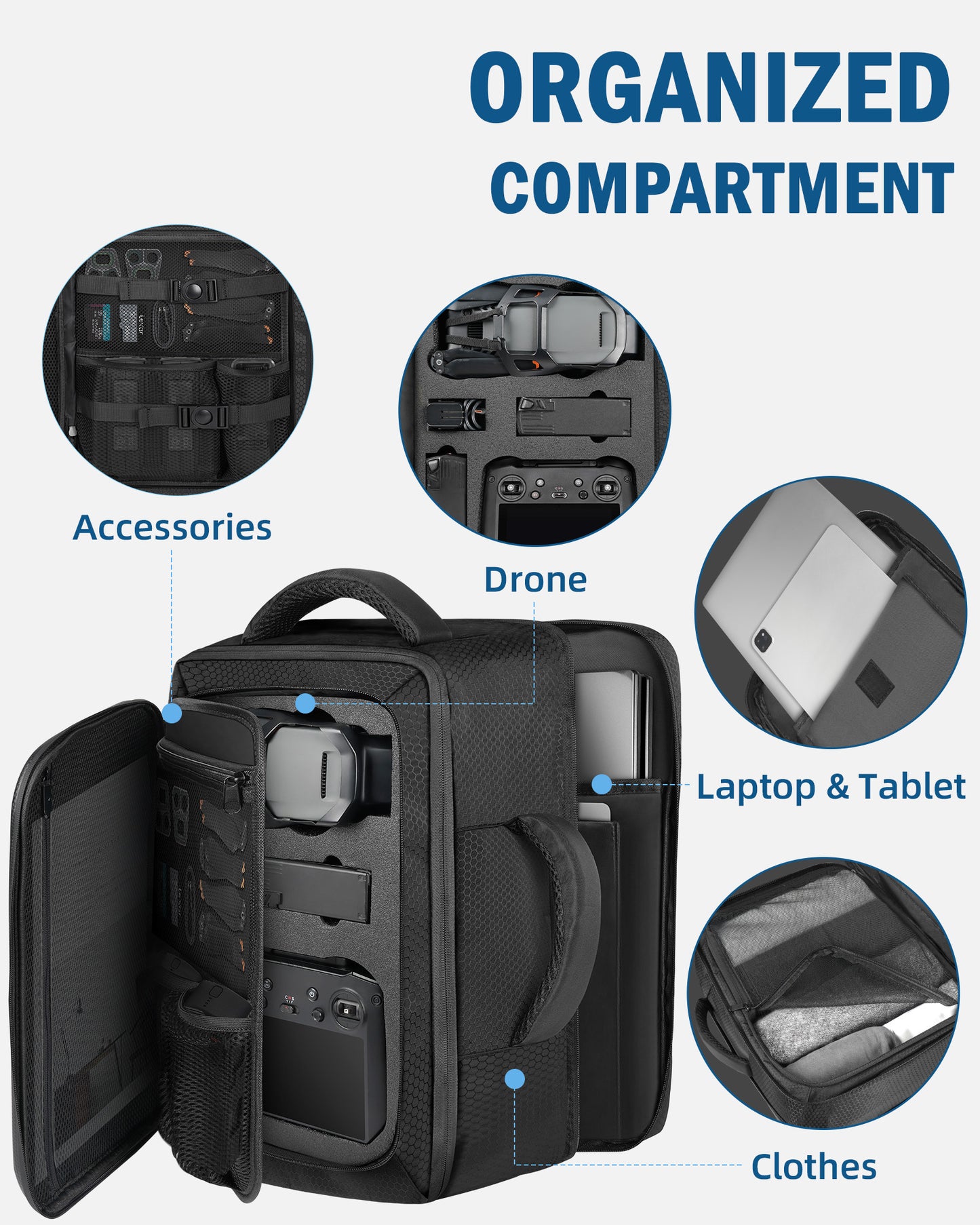 Carry On Mavic 3 Pro Case, Compatible with DJI RC/Pro/N1 Controller | Fits 17.3'' Laptop, 40L Drone Backpack for DJI Fly More Combo Accessories, Hard Carrying Case, Travel Laptop Backpack