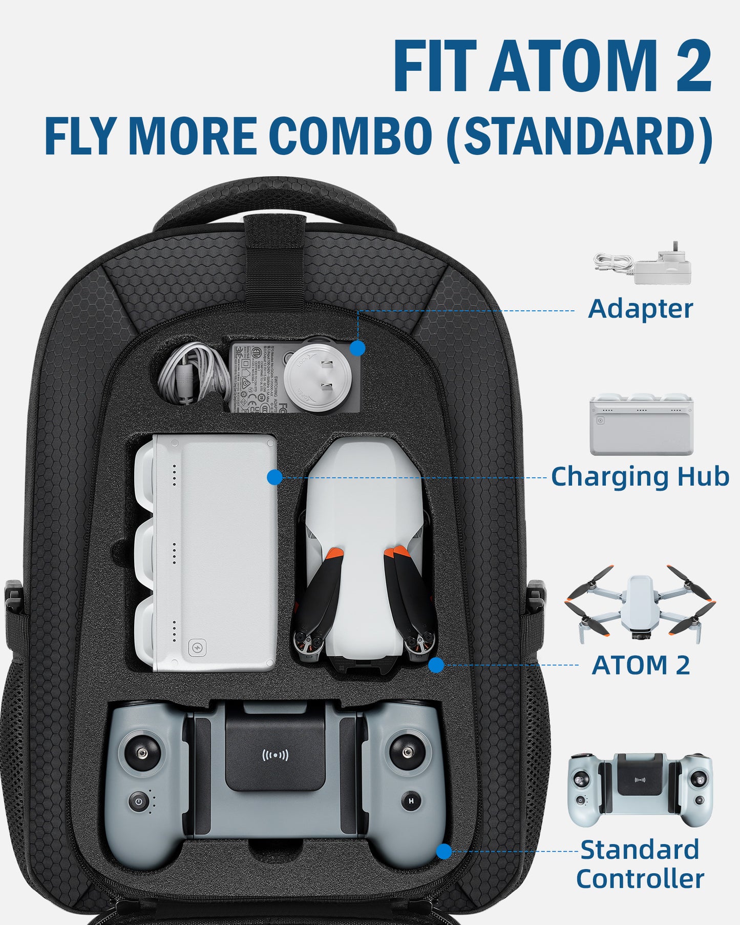 Case for Potensic Atom 2, Large Backpack for Atom 2/SE/3-Axis/LT | Fits 15.6'' Laptop, 30L Travel Drone Backpack, for Fly More Combo Drone Accessories (Not for RC PTD 1 Remote Controller)