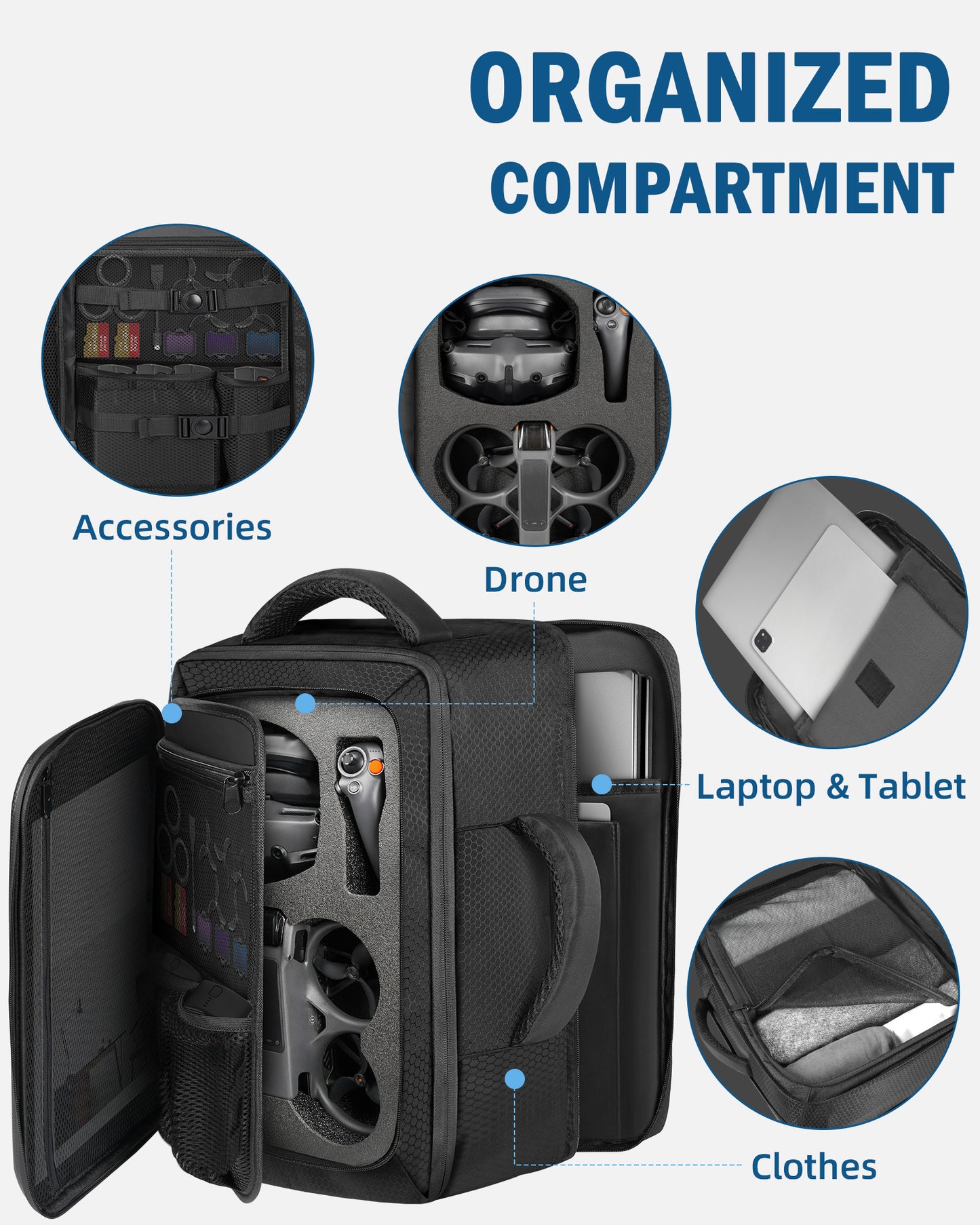 Case for DJI Avata 2, Goggles 3, RC Motion 3, Large Carry On Bag | 40L, Fits 17.3 Inch Laptop, Expandable, Hard Drone Carrying Case, Travel Laptop Backpack, for DJI Avata 2 Fly More Combo