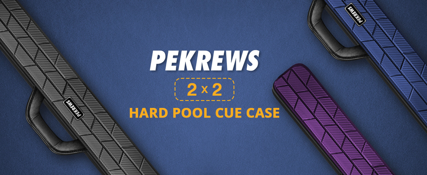 PEKREWS Pool Cue Case, 2x2 Hard Shell Pool Stick Case Holds 2 Sticks | Heavy-Duty, 4 Padded Slots Cue Stick Bag, Shoulder Strap and Leather Handle, Sturdy Travel Billiard Cue Box for Men and Women