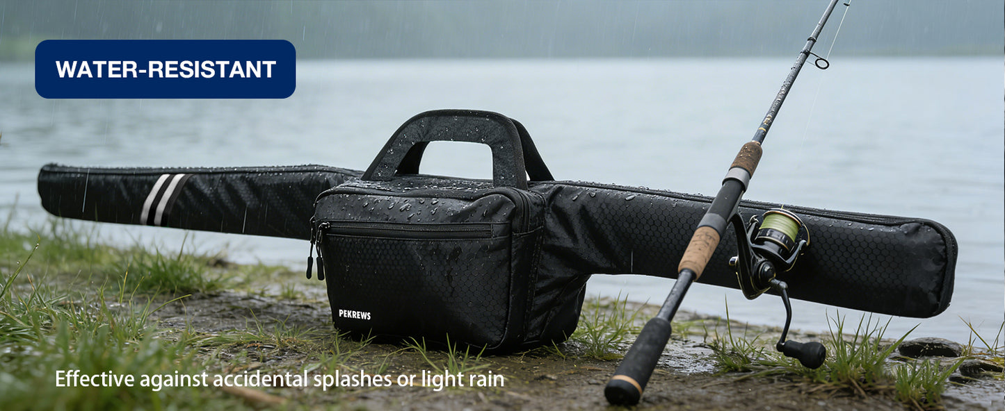 Fishing Rod Case, 52inch Fishing Pole Bag with Tackle Pockets | Fits Break-Down Spinning Rod Reel Combo, Padded Soft Rod Bag with Shoulder Strap and Handle, Pole Travel Case For Angler