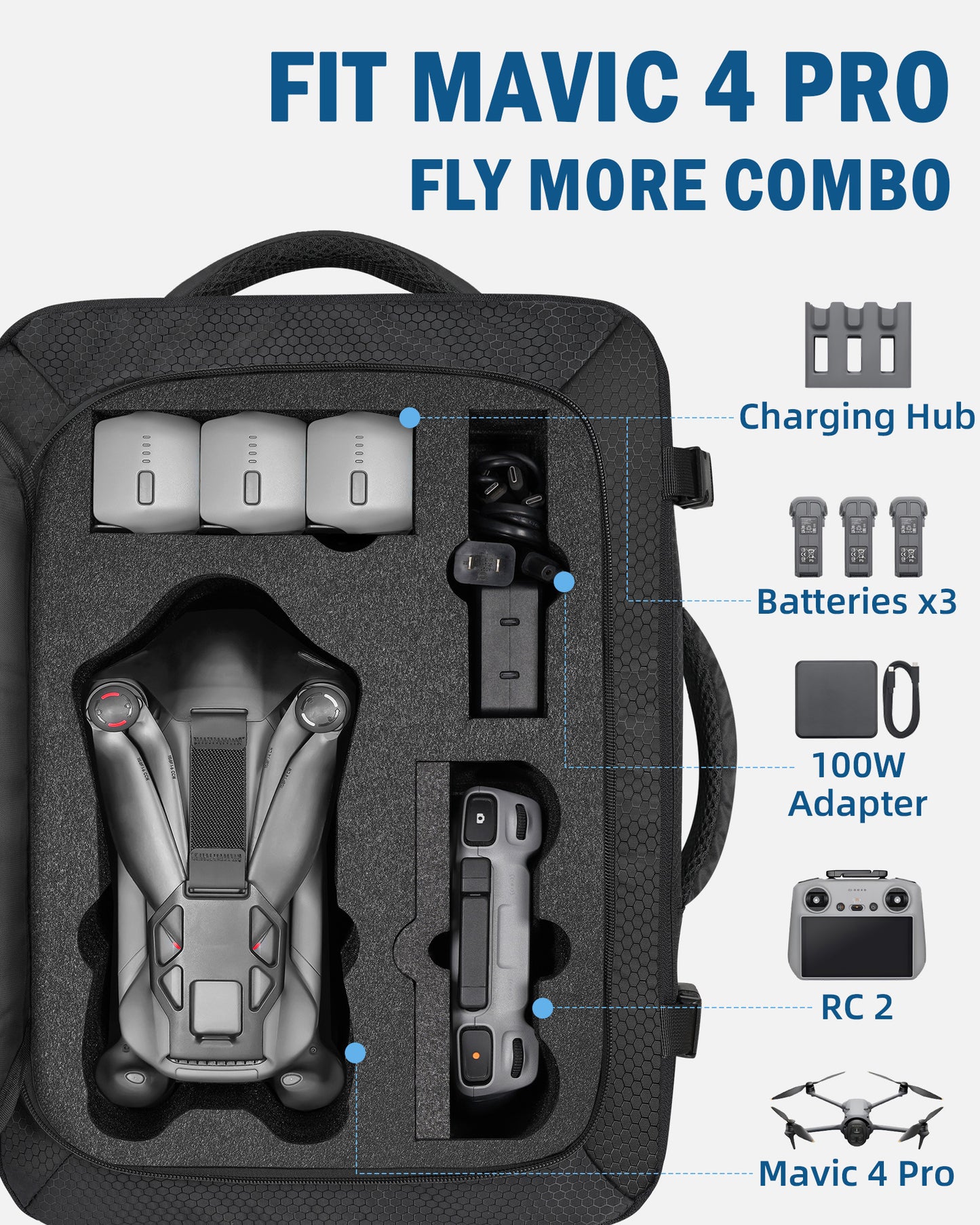 Case for DJI Mavic 4 Pro, RC Pro 2, RC 2 Fly More Creator Combo | Fits 17.3'' Laptop, Expandable, Carry On Drone Backpack, Travel Laptop Backpack, Hard Carrying Case, for DJI Mavic 4 Pro