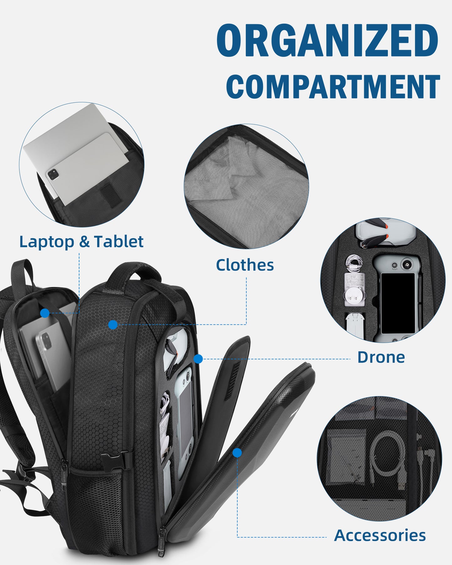 Case for Potensic Atom 2, RC PTD 1 Controller, Drone Backpack | Fits 15.6 Inch Laptop, Expandable, Hard, Waterproof, for Potensic Atom 2 Fly More Combo Accessories, Travel Drone Bag, Black