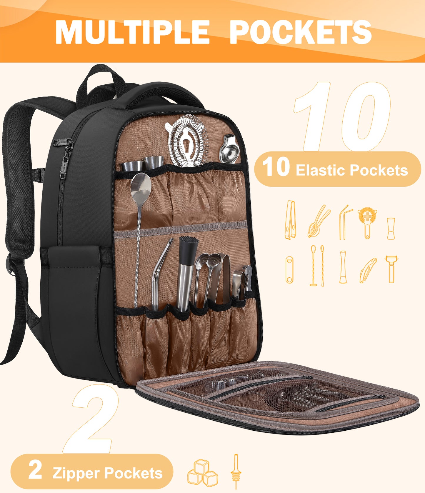 Bartender Bag, Bartending Backpack for Carrying Bar Kit (Bag Only) | Travel Portable Bar Bag, for Tools Set Storage, Cocktail Shaker and Wine Bottle Carrier, Professional Mixology Gift, Black