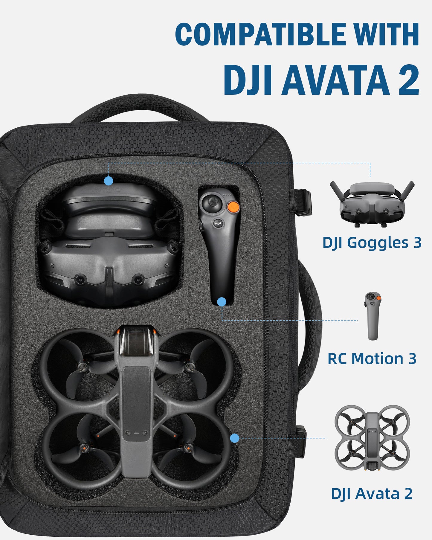 Case for DJI Avata 2, Goggles 3, RC Motion 3, Large Carry On Bag | 40L, Fits 17.3 Inch Laptop, Expandable, Hard Drone Carrying Case, Travel Laptop Backpack, for DJI Avata 2 Fly More Combo