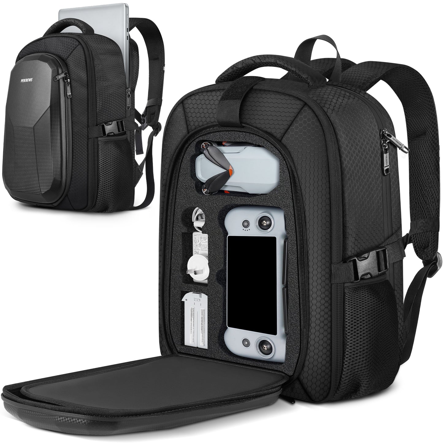 Case for Potensic Atom 2, RC PTD 1 Controller, Drone Backpack | Fits 15.6 Inch Laptop, Expandable, Hard, Waterproof, for Potensic Atom 2 Fly More Combo Accessories, Travel Drone Bag, Black