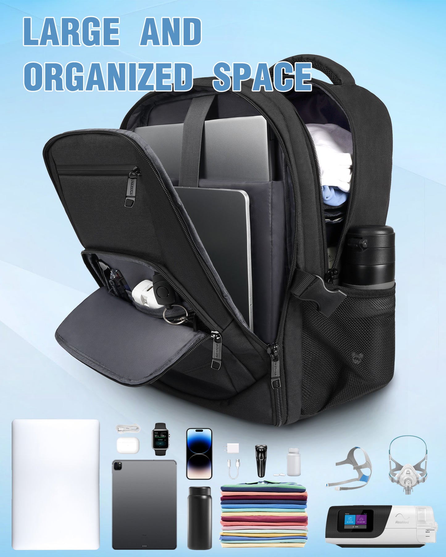 CPAP Travel Bag, for Resmed Airsense 11/10/9 Machine, CPAP Backpack | with 15.6 Inch Laptop Compartment, Large Organized Space, Carrying Bag for Resmed Airsense Accessories, Travel Backpack