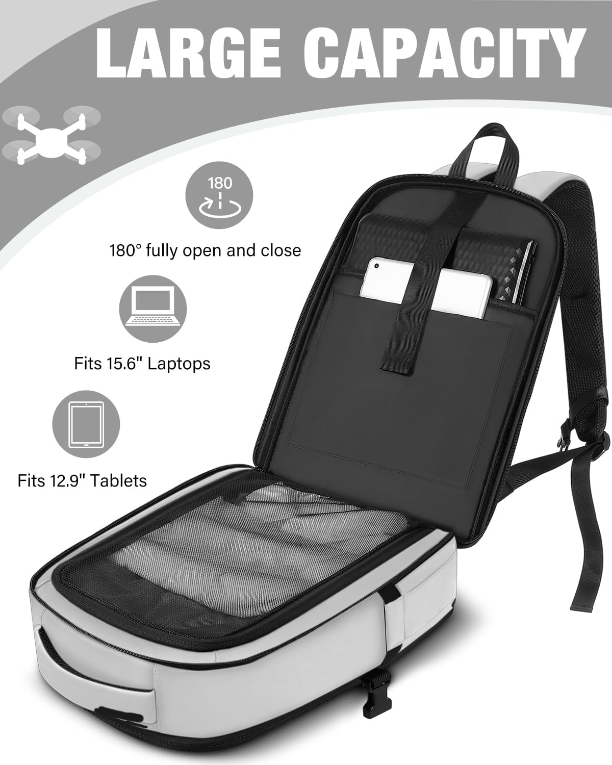 Case for DJI Mini 3 / Mini 4 Pro, for RC 2, RC-N3/N2/N1 Controller | Fits 15.6'' Laptop, Expandable 30L Drone Backpack, Waterproof Hard Carrying Case, for DJI Fly More Combo, Travel Backpack