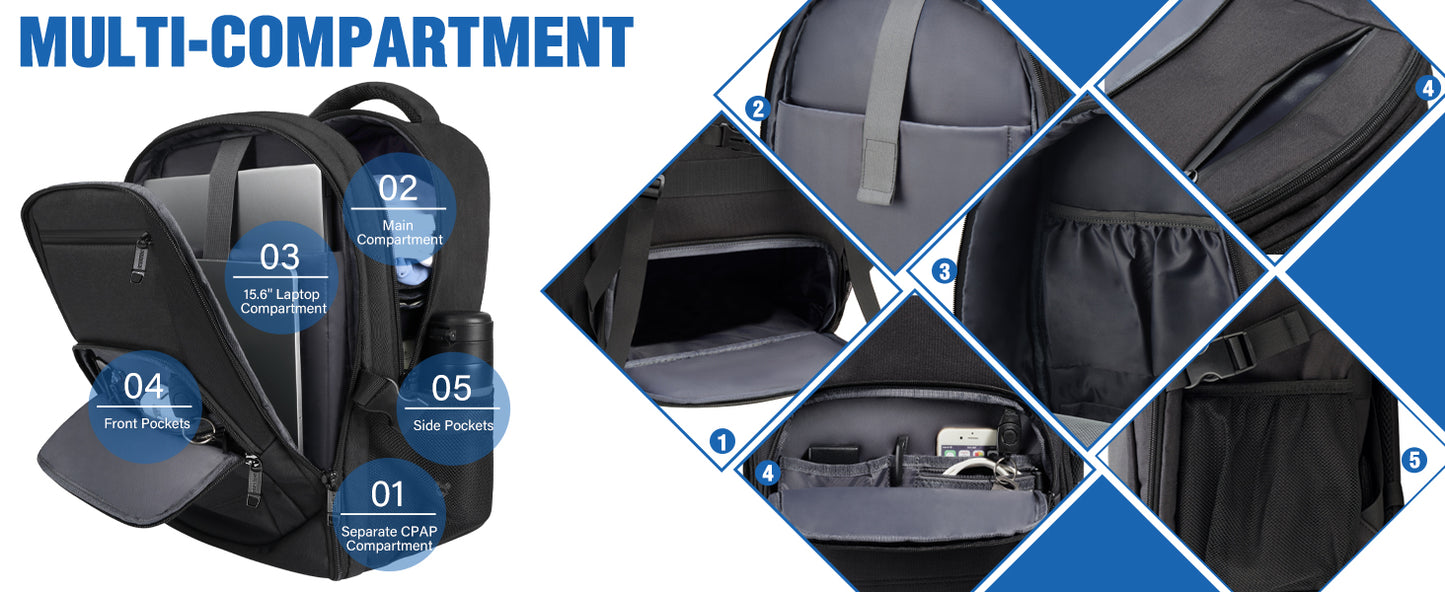 CPAP Travel Bag, for Resmed Airsense 11/10/9 Machine, CPAP Backpack | with 15.6 Inch Laptop Compartment, Large Organized Space, Carrying Bag for Resmed Airsense Accessories, Travel Backpack