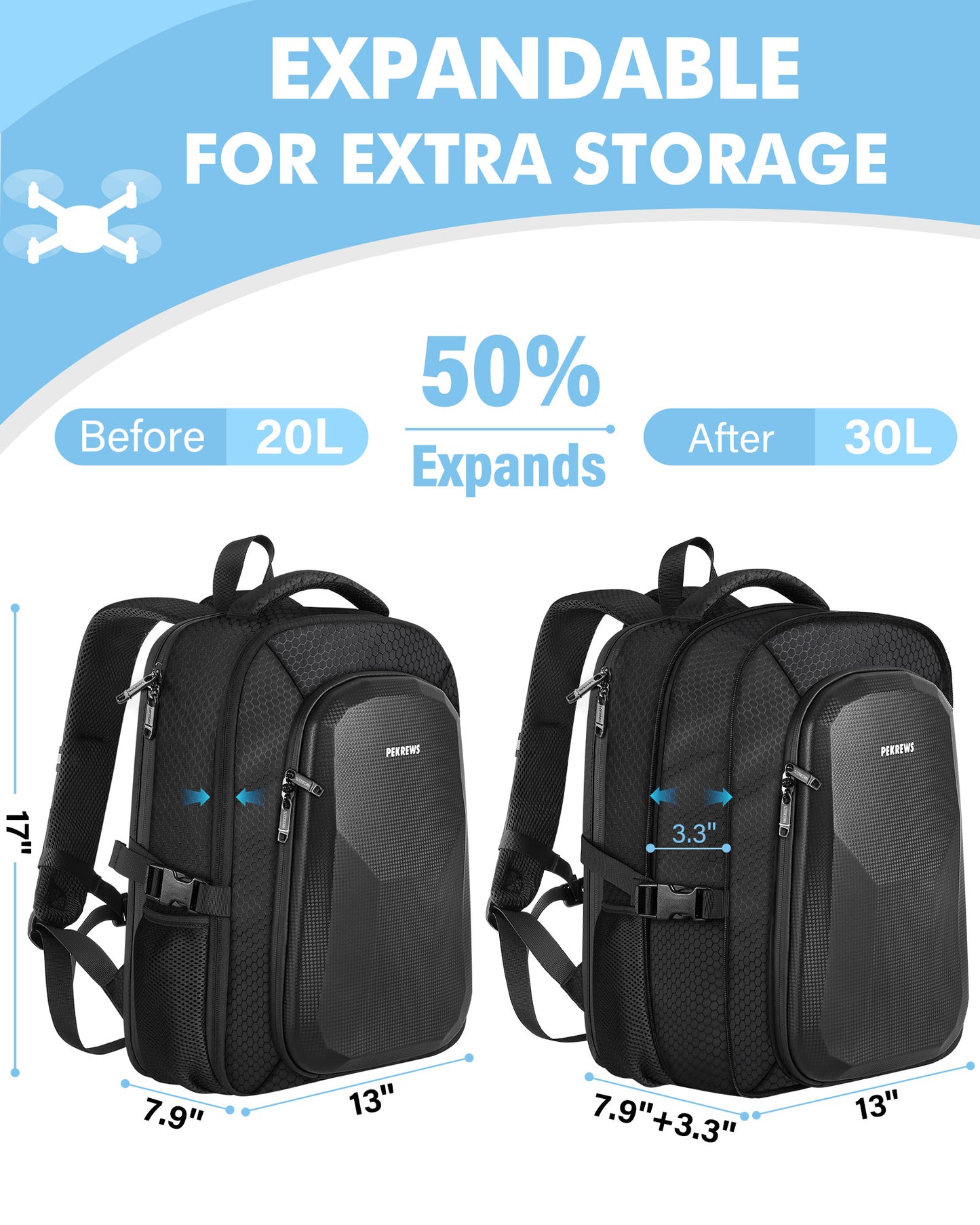 Neo 2 Case, for DJI RC 2, RC-N3 / RC-N2 Controller, Drone Backpack | Fits 15.6'' Laptop, Expandable, 30L Waterproof Drone Backpack, Hard Carrying Case for DJI Fly More Combo, Travel Backpack