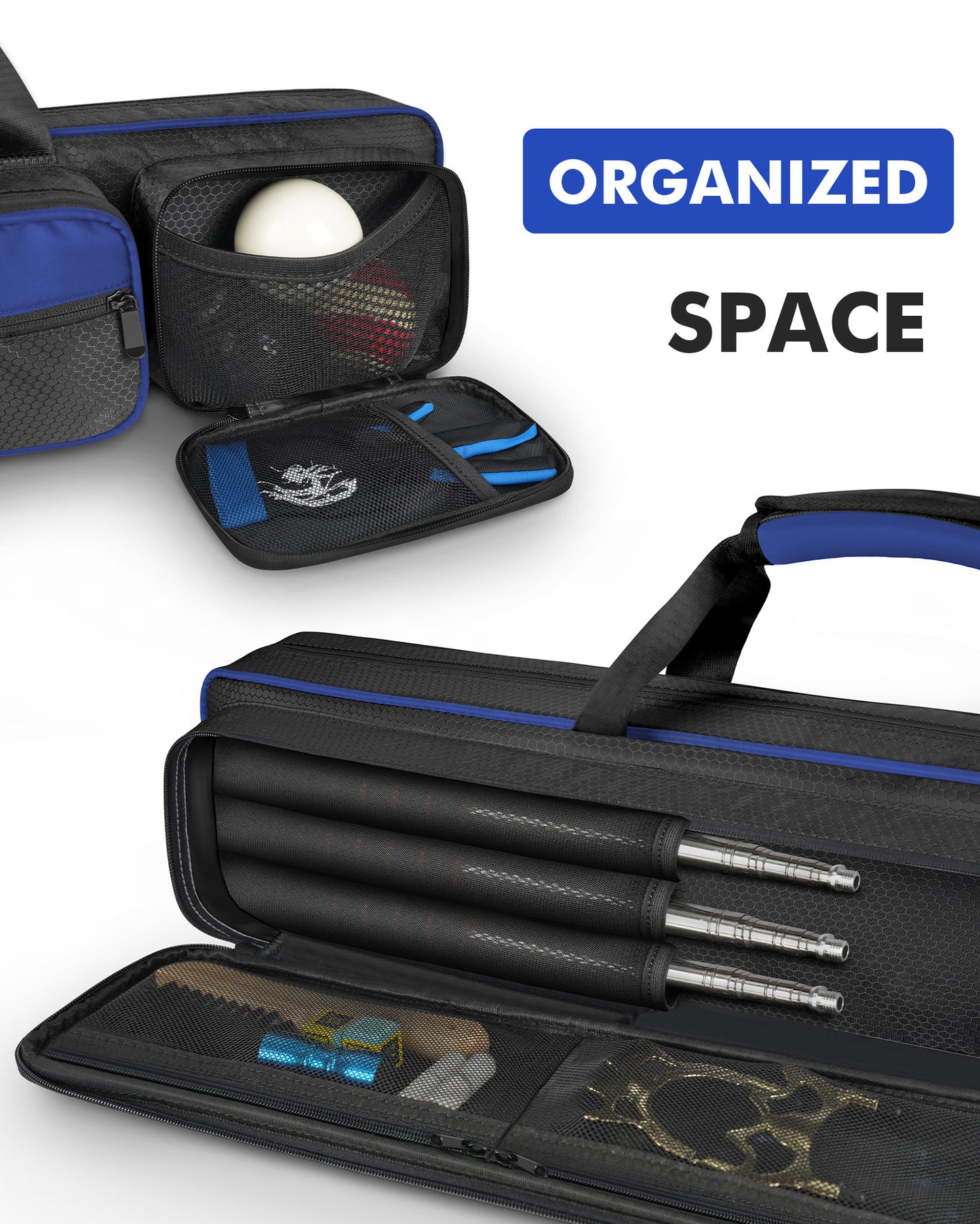 PEKREWS Pool Cue Case, 4x5 Pool Stick Bag with Multiple Accessory Pockets | Fit Multi-Sticks Soft Cue Stick Case, Hidden Shoulder Strap, 2 Handle, Travel Billiard Cue Backpack Holder, for Men and Women