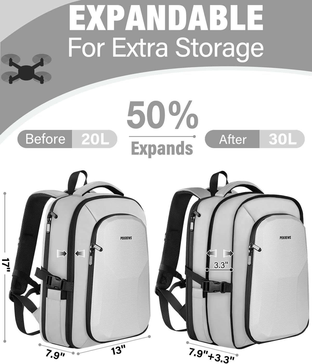 Case for DJI Mini 3 / Mini 4 Pro, for RC 2, RC-N3/N2/N1 Controller | Fits 15.6'' Laptop, Expandable 30L Drone Backpack, Waterproof Hard Carrying Case, for DJI Fly More Combo, Travel Backpack