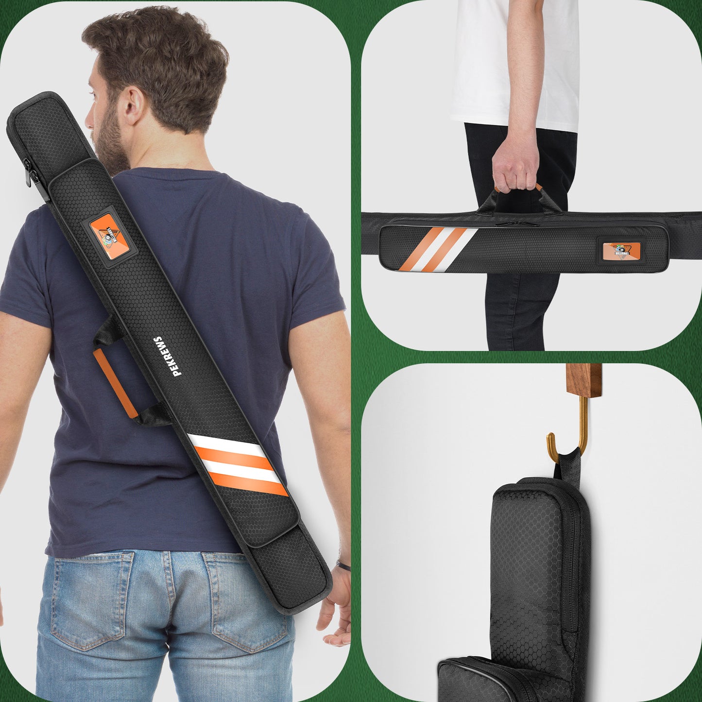 PEKREWS Pool Cue Case, 1x1 Soft Pool Stick Bag with Accessory Pocket | Sturdy Polyester, Hold 1 Stick, Cue Stick Case with Shoulder Strap and Side Handle, Billiard Cue Sling Bag for Men and Women