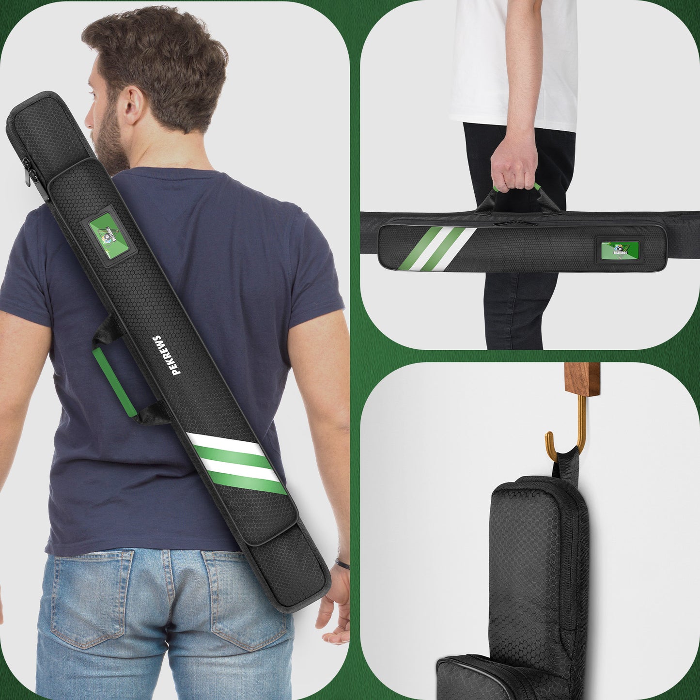 PEKREWS Pool Cue Case, 1x1 Soft Pool Stick Bag with Accessory Pocket | Sturdy Polyester, Hold 1 Stick, Cue Stick Case with Shoulder Strap and Side Handle, Billiard Cue Sling Bag for Men and Women