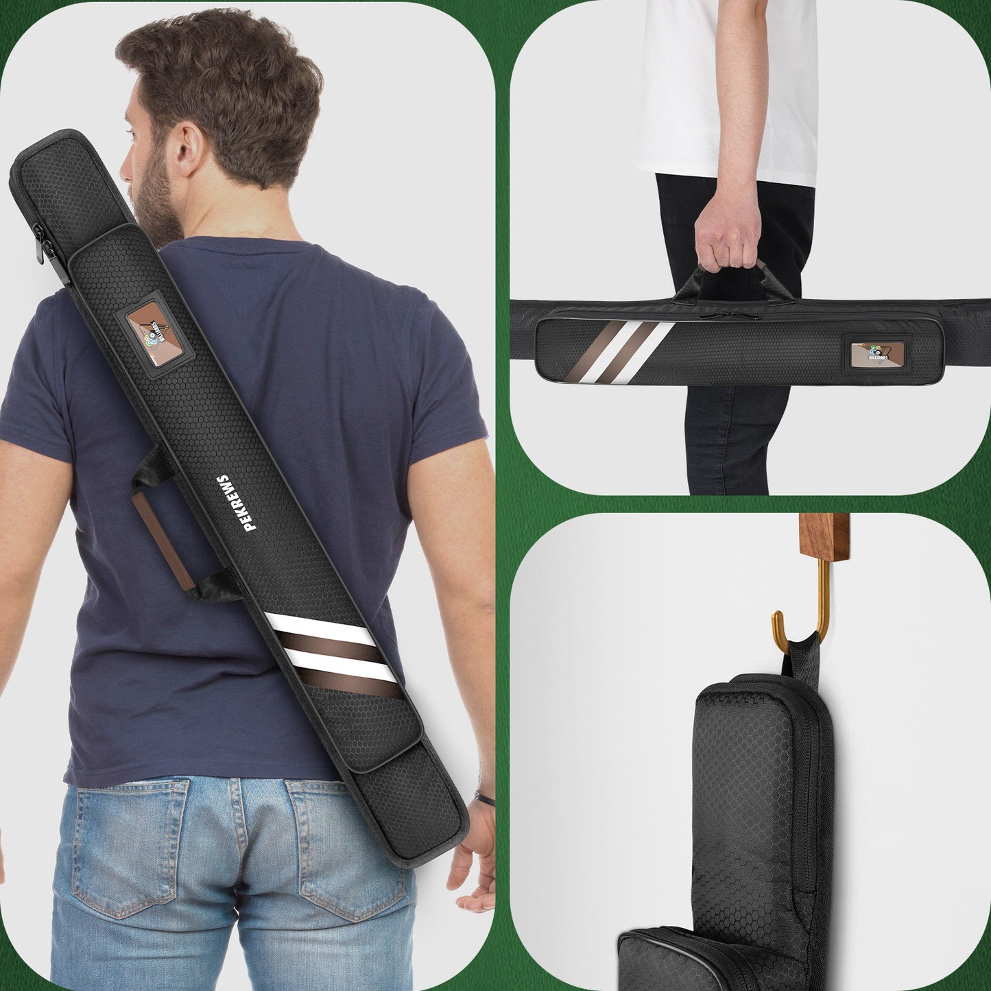 PEKREWS Pool Cue Case, 1x1 Soft Pool Stick Bag with Accessory Pocket | Sturdy Polyester, Hold 1 Stick, Cue Stick Case with Shoulder Strap and Side Handle, Billiard Cue Sling Bag for Men and Women