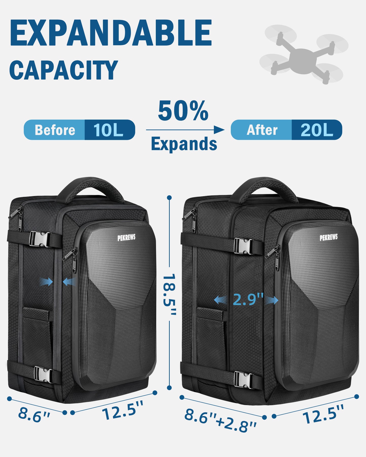 Case for DJI Mavic 4 Pro, RC Pro 2, RC 2 Fly More Creator Combo | Fits 17.3'' Laptop, Expandable, Carry On Drone Backpack, Travel Laptop Backpack, Hard Carrying Case, for DJI Mavic 4 Pro
