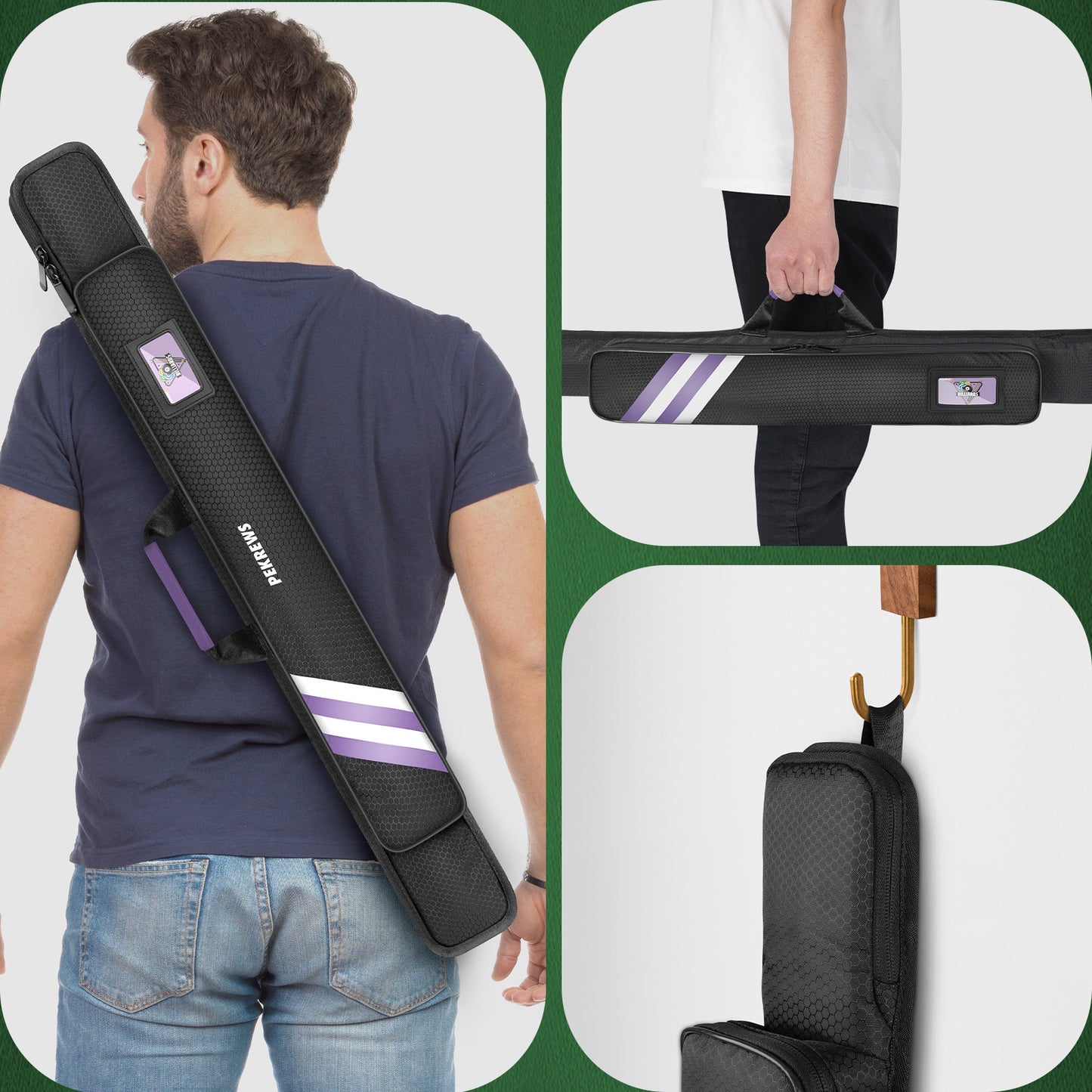 PEKREWS Pool Cue Case, 1x1 Soft Pool Stick Bag with Accessory Pocket | Sturdy Polyester, Hold 1 Stick, Cue Stick Case with Shoulder Strap and Side Handle, Billiard Cue Sling Bag for Men and Women
