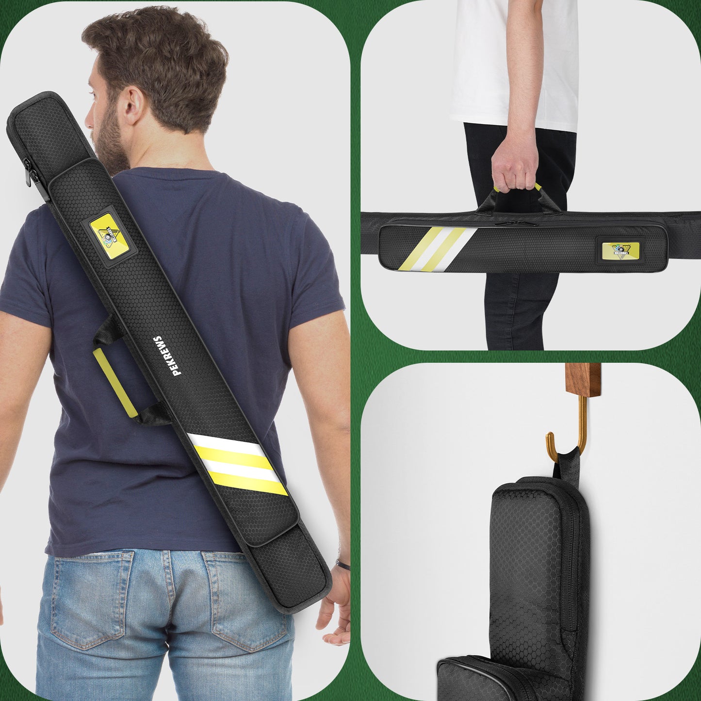 PEKREWS Pool Cue Case, 1x1 Soft Pool Stick Bag with Accessory Pocket | Sturdy Polyester, Hold 1 Stick, Cue Stick Case with Shoulder Strap and Side Handle, Billiard Cue Sling Bag for Men and Women