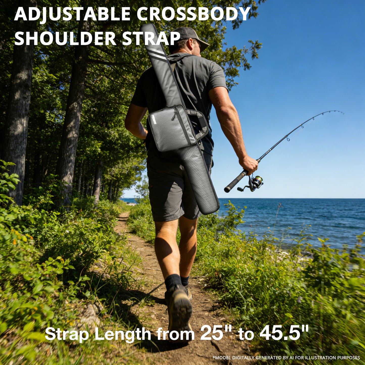 PEKREWS Fishing Rod Case, 52inch Fishing Pole Bag with Tackle Pockets | Fits Break-Down Spinning Rod Reel Combo, Padded Soft Rod Bag with Shoulder Strap and Handle, Pole Travel Case For Angler