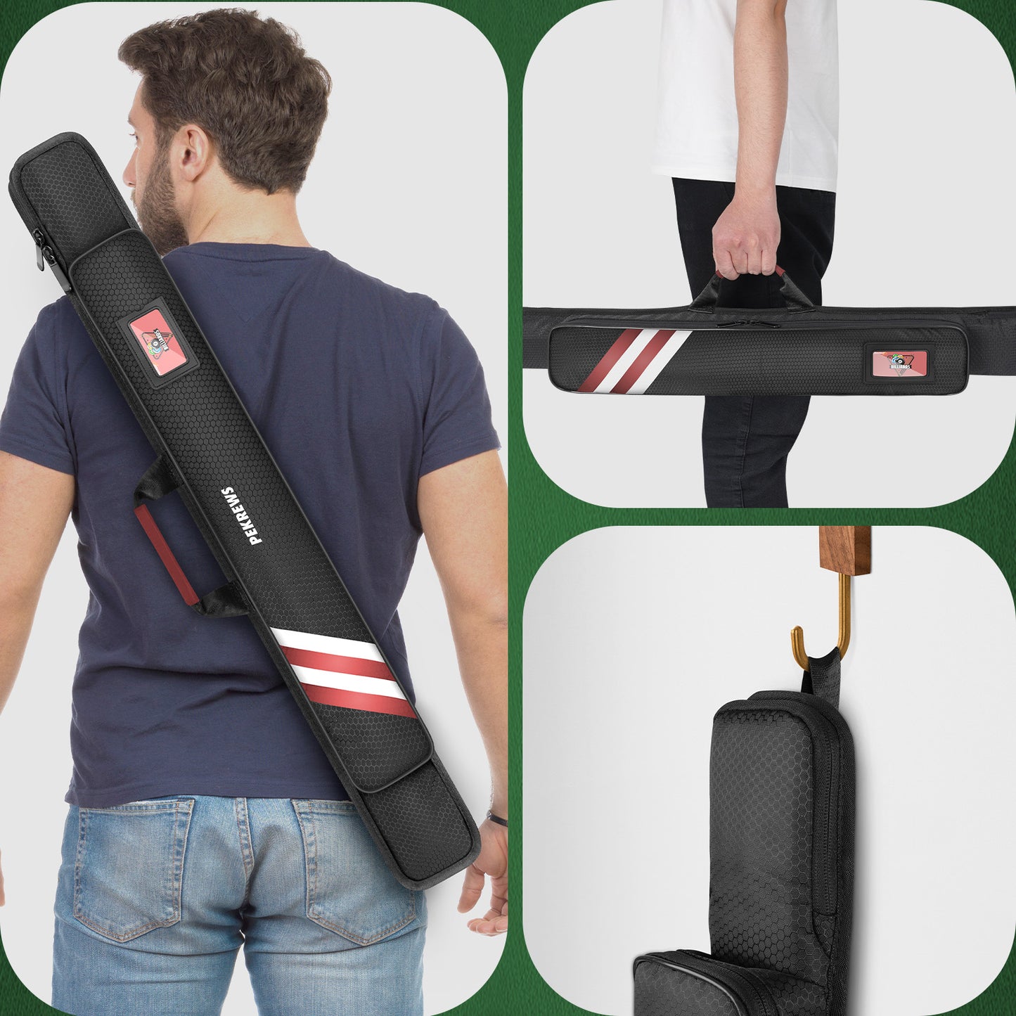 PEKREWS Pool Cue Case, 1x1 Soft Pool Stick Bag with Accessory Pocket | Sturdy Polyester, Hold 1 Stick, Cue Stick Case with Shoulder Strap and Side Handle, Billiard Cue Sling Bag for Men and Women