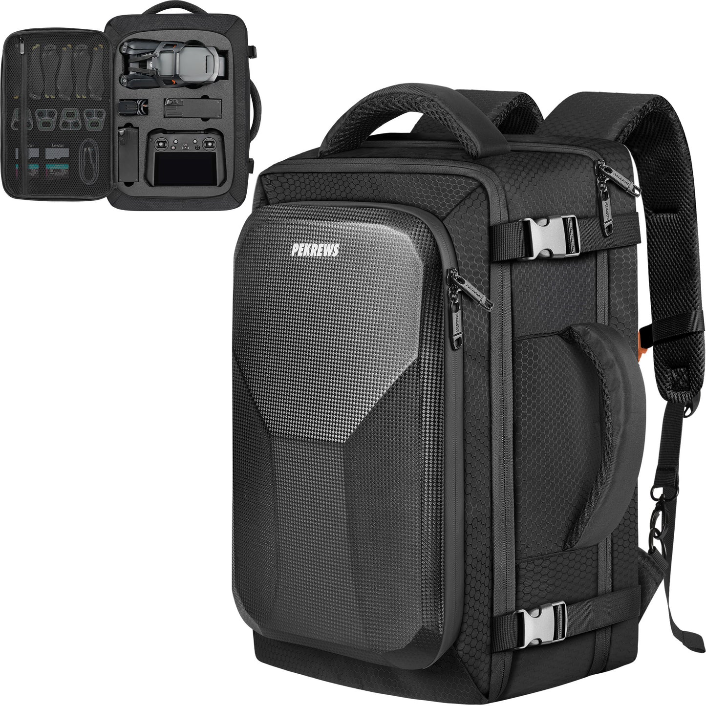 Carry On Mavic 3 Pro Case, Compatible with DJI RC/Pro/N1 Controller | Fits 17.3'' Laptop, 40L Drone Backpack for DJI Fly More Combo Accessories, Hard Carrying Case, Travel Laptop Backpack