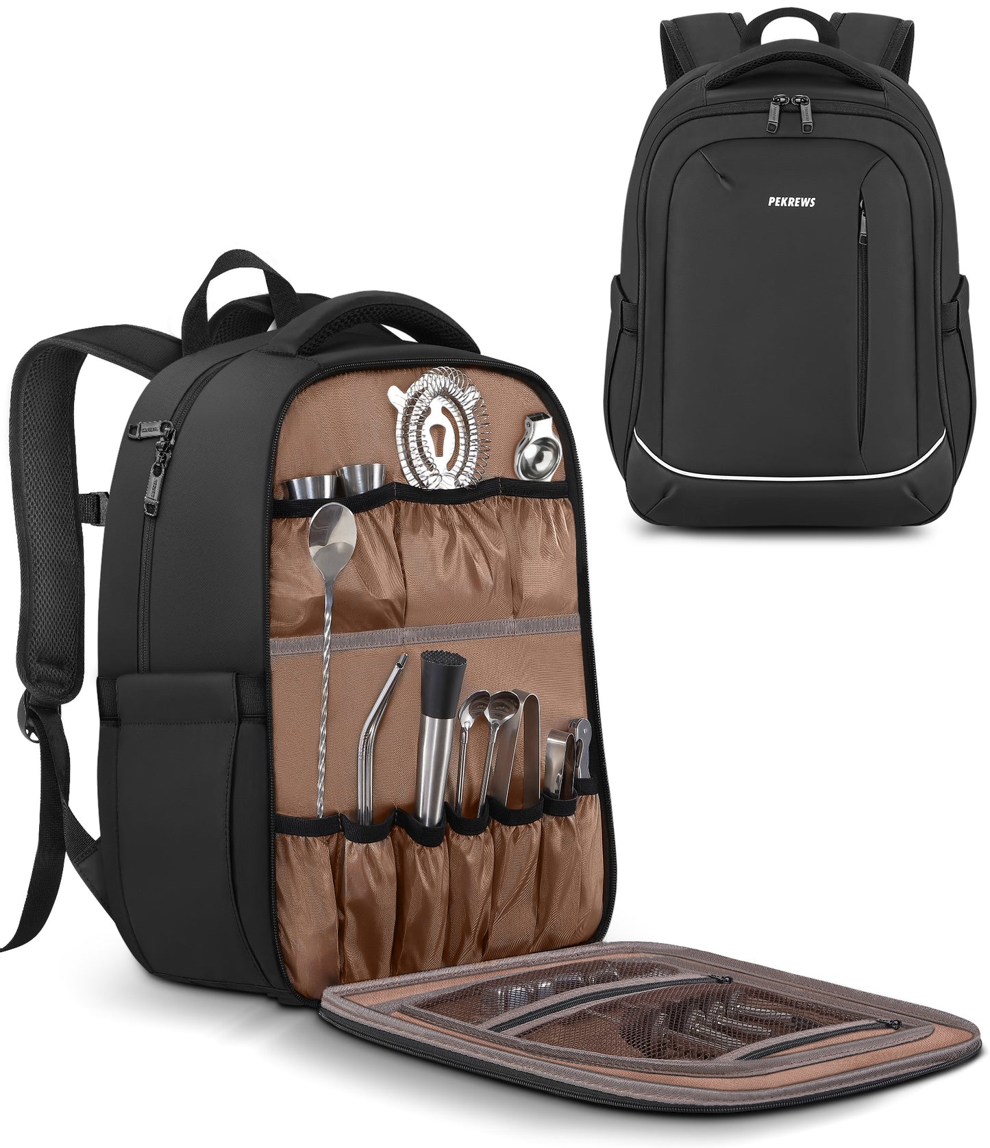 Bartender Bag, Bartending Backpack for Carrying Bar Kit (Bag Only) | Travel Portable Bar Bag, for Tools Set Storage, Cocktail Shaker and Wine Bottle Carrier, Professional Mixology Gift, Black