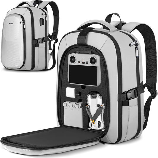 PEKREWS Case for DJI Mini 3 / Mini 4 Pro, for RC 2, RC-N3/N2/N1 Controller | Fits 15.6'' Laptop, Expandable 30L Drone Backpack, Waterproof Hard Carrying Case, for DJI Fly More Combo, Travel Backpack