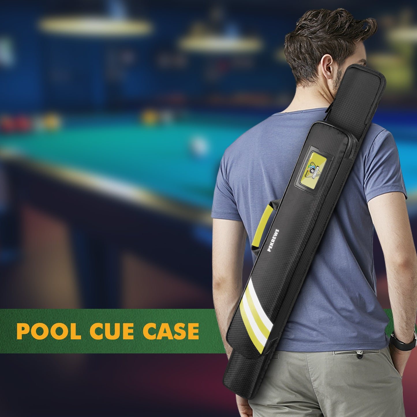 PEKREWS Pool Cue Case, 1x1 Soft Pool Stick Bag with Accessory Pocket | Sturdy Polyester, Hold 1 Stick, Cue Stick Case with Shoulder Strap and Side Handle, Billiard Cue Sling Bag for Men and Women