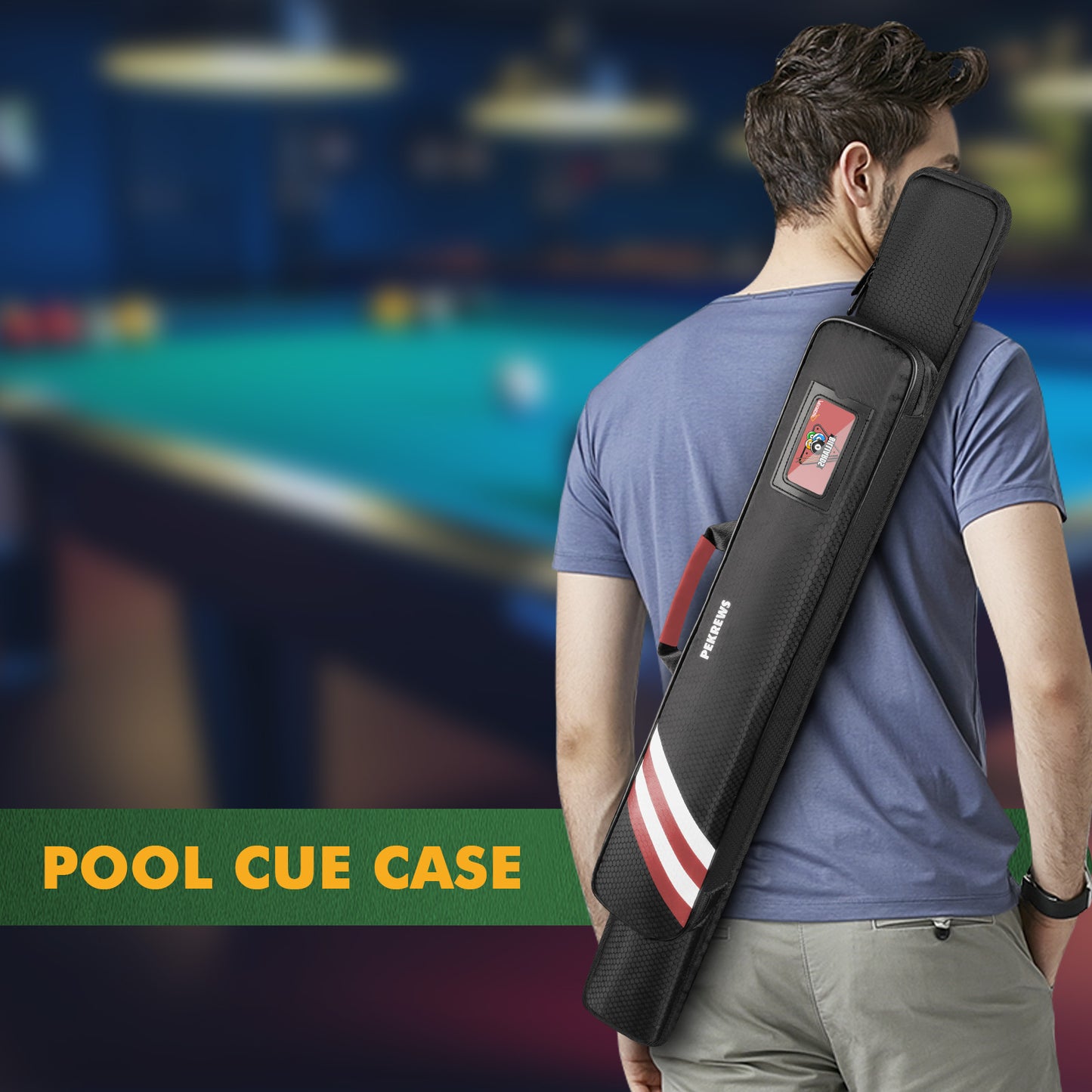 PEKREWS Pool Cue Case, 1x1 Soft Pool Stick Bag with Accessory Pocket | Sturdy Polyester, Hold 1 Stick, Cue Stick Case with Shoulder Strap and Side Handle, Billiard Cue Sling Bag for Men and Women