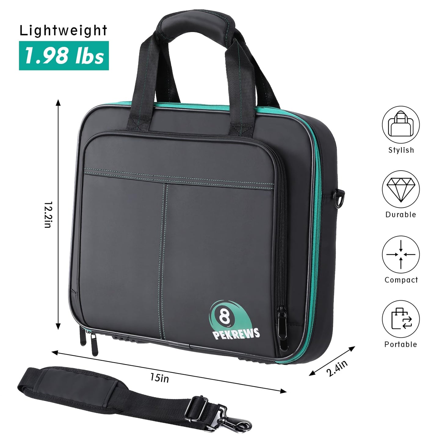 PEKREWS Billiard Carrying Bag Fit 17 or 12 2-1/4'' Billiards Ball Set | Padded Pool Ball Case, Carry Handle and Shoulder Strap, Pool Ball Holder for Accessories, Travel Storage Box, Bag Only