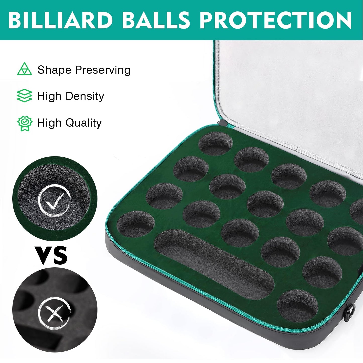 PEKREWS Billiard Carrying Bag Fit 17 or 12 2-1/4'' Billiards Ball Set | Padded Pool Ball Case, Carry Handle and Shoulder Strap, Pool Ball Holder for Accessories, Travel Storage Box, Bag Only