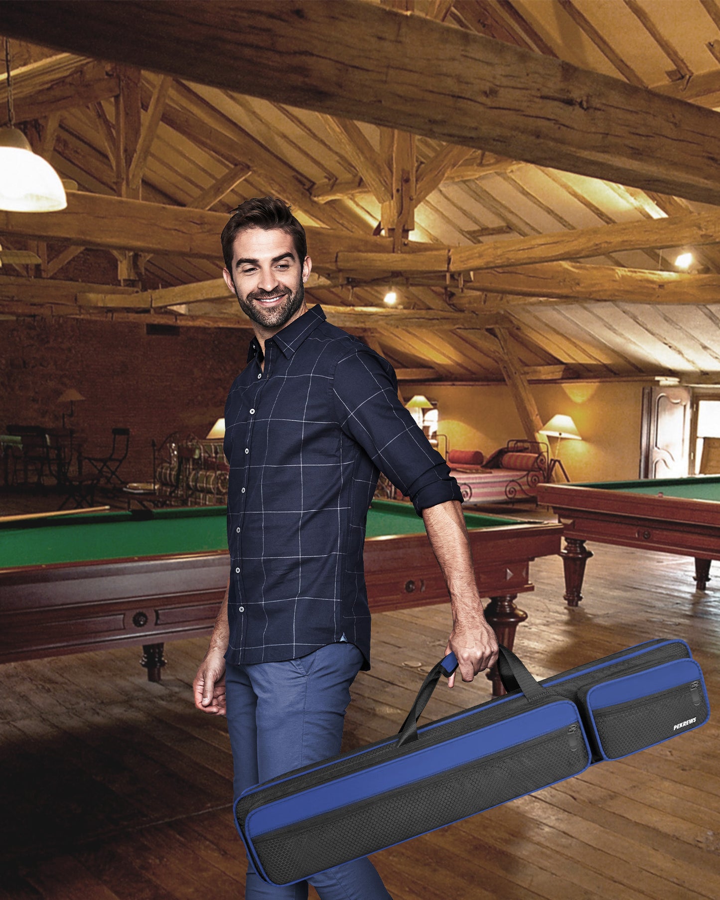 PEKREWS Pool Cue Case, 4x5 Pool Stick Bag with Multiple Accessory Pockets | Fit Multi-Sticks Soft Cue Stick Case, Hidden Shoulder Strap, 2 Handle, Travel Billiard Cue Backpack Holder, for Men and Women