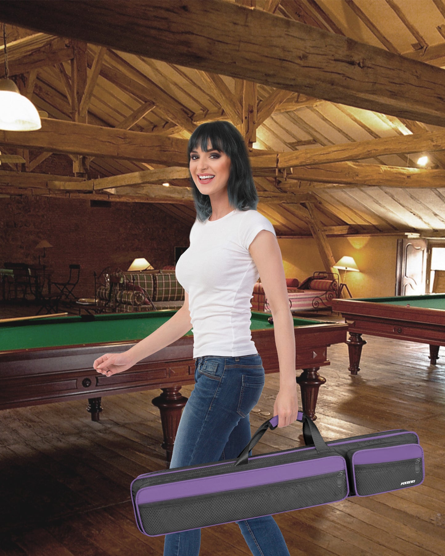 PEKREWS Pool Cue Case, 4x5 Pool Stick Bag with Multiple Accessory Pockets | Fit Multi-Sticks Soft Cue Stick Case, Hidden Shoulder Strap, 2 Handle, Travel Billiard Cue Backpack Holder, for Men and Women