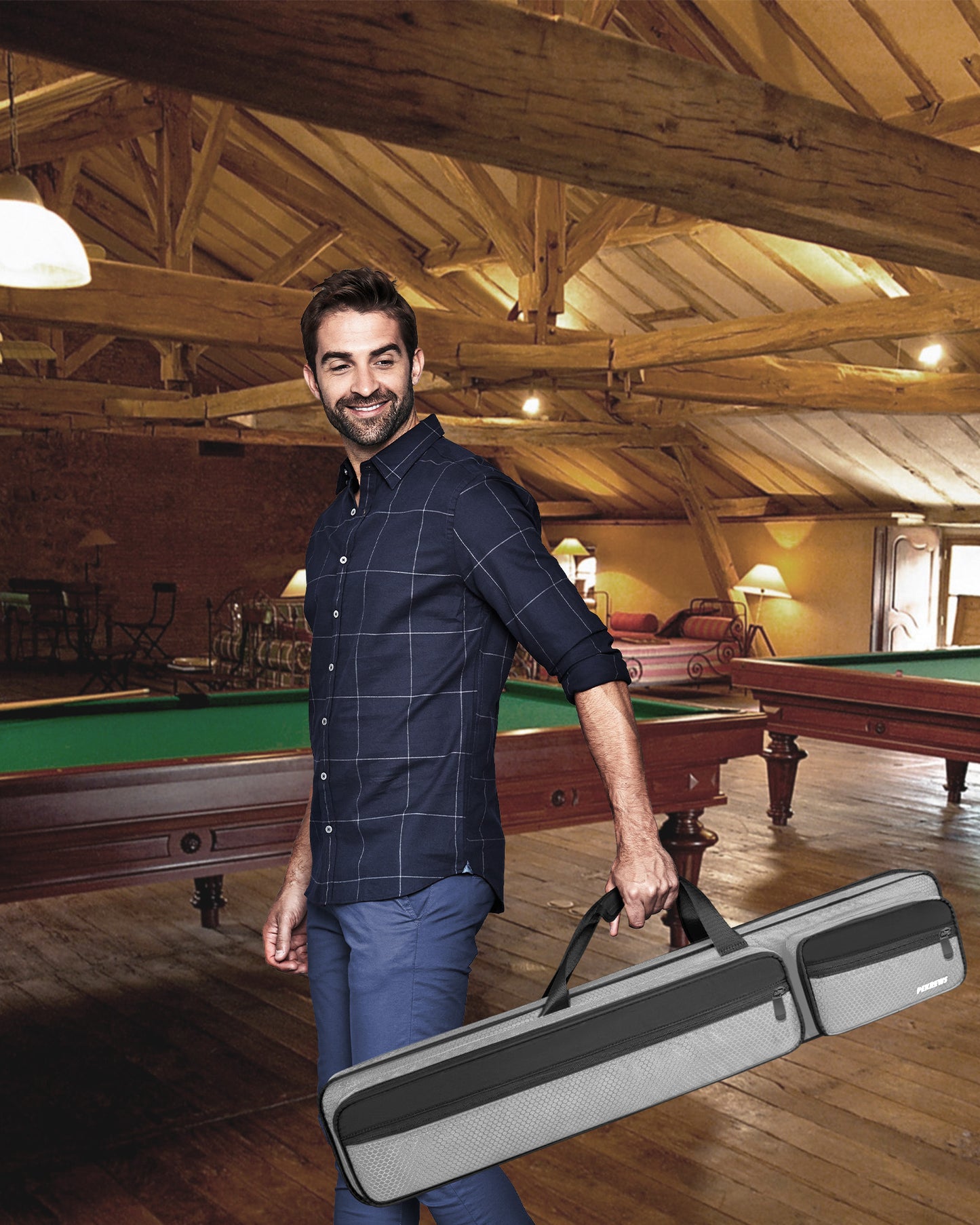 PEKREWS Pool Cue Case, 4x5 Pool Stick Bag with Multiple Accessory Pockets | Fit Multi-Sticks Soft Cue Stick Case, Hidden Shoulder Strap, 2 Handle, Travel Billiard Cue Backpack Holder, for Men and Women