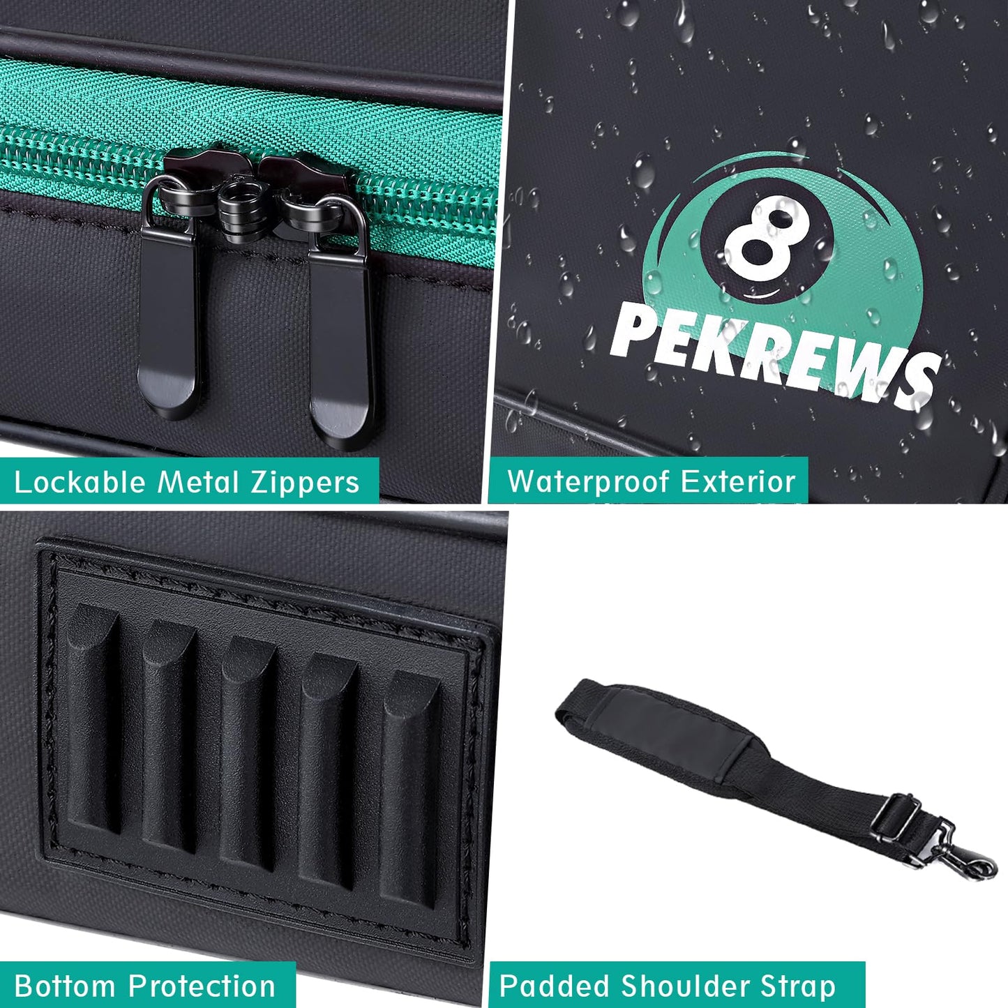 PEKREWS Billiard Carrying Bag Fit 17 or 12 2-1/4'' Billiards Ball Set | Padded Pool Ball Case, Carry Handle and Shoulder Strap, Pool Ball Holder for Accessories, Travel Storage Box, Bag Only