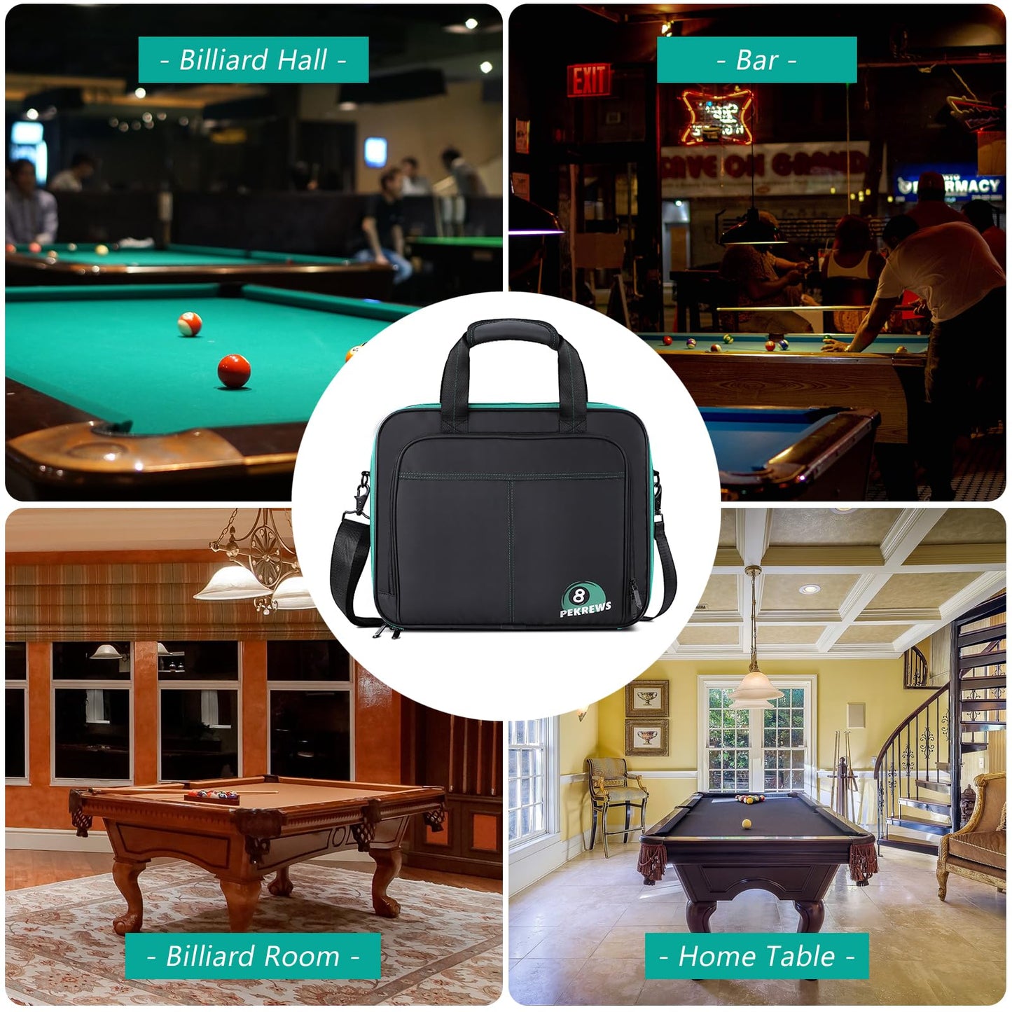 PEKREWS Billiard Carrying Bag Fit 17 or 12 2-1/4'' Billiards Ball Set | Padded Pool Ball Case, Carry Handle and Shoulder Strap, Pool Ball Holder for Accessories, Travel Storage Box, Bag Only