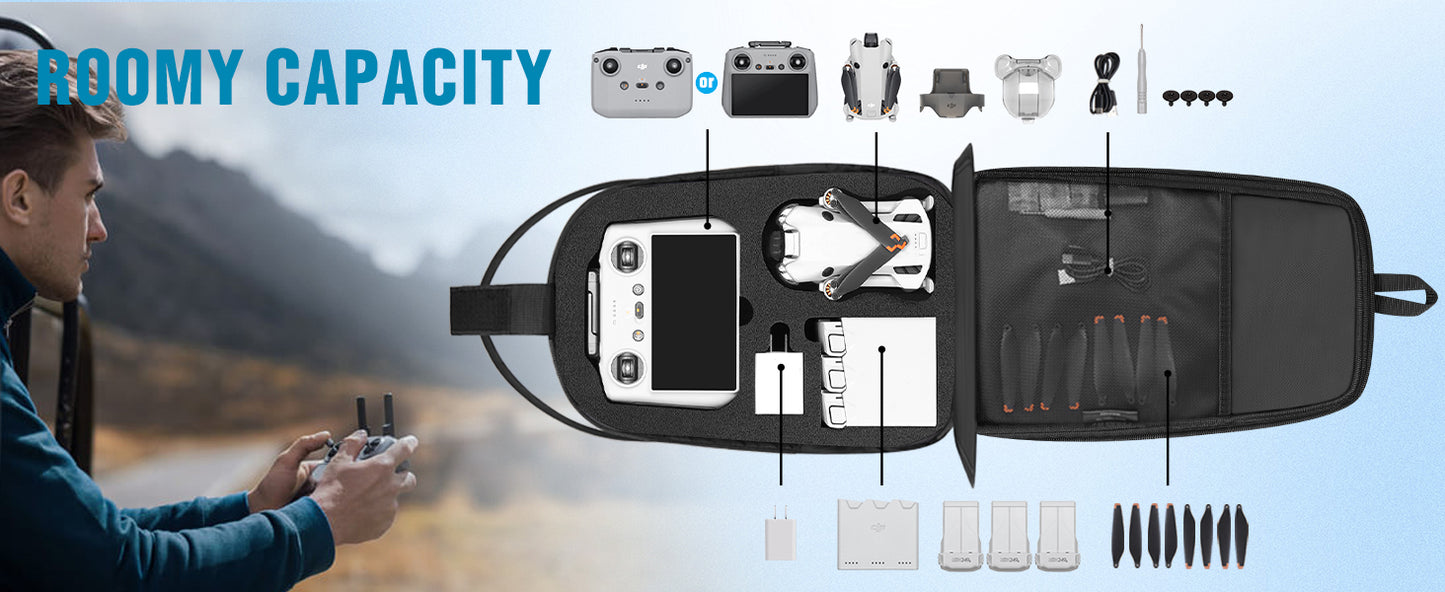 Crossbody Case for DJI Mini 3/4 Pro, RC 2/RC-N3/N2/N1 Controller | Waterproof, Travel Drone Sling Backpack, for DJI Mini 3 / Mini 4 Pro Fly More Combo Accessories, Hard Carrying Case