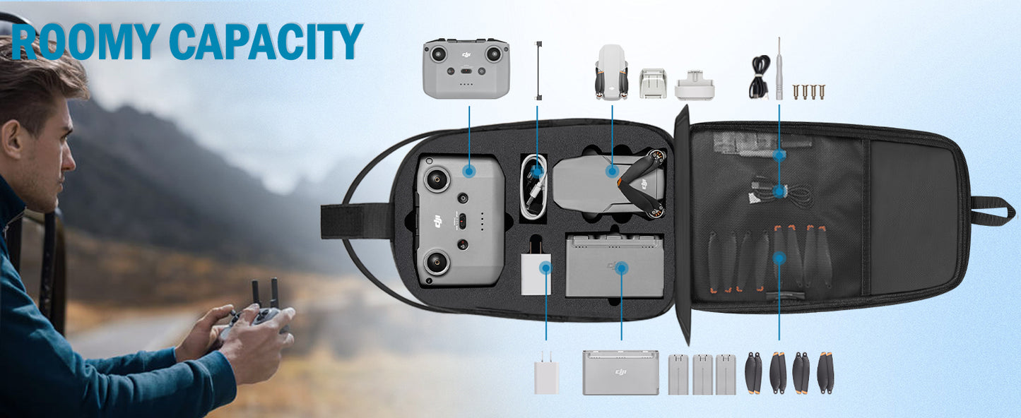 Mini 4K Case, for DJI Mini 4K/2/2 SE, RC-N1 Controller, Drone Bag | Waterproof, Travel Drone Sling Backpack, for Charging Hub and 3 Batteries, Hard Carrying Case for DJI Drone Accessories