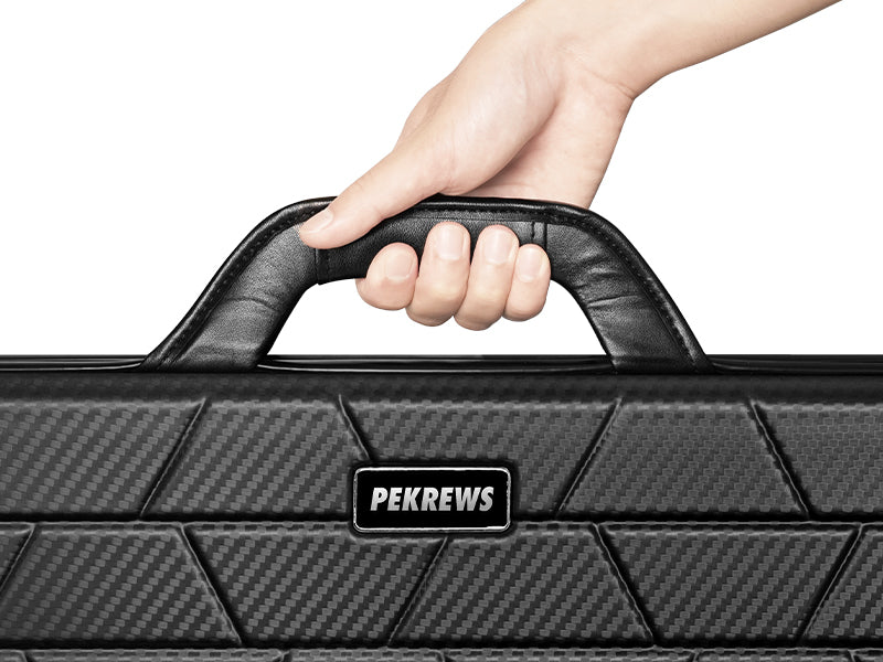 PEKREWS Pool Cue Case, 4x4 Hard Shell Pool Stick Case Holds 4 Sticks | Heavy-Duty, 10 Padded Slots Cue Stick Bag, Shoulder Strap and Leather Handle, Travel Billiard Cue Box for Men and Women