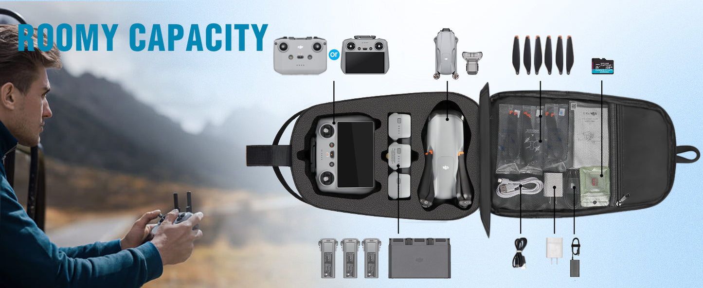 Air 3S Case, for DJI RC 2, RC-N3/N2 Remote Controller, Drone Bag | Waterproof, Drone Sling Backpack, for DJI Air 3 Fly More Combo Accessories, Hardshell Crossbody Bag, Travel Drone Backpack