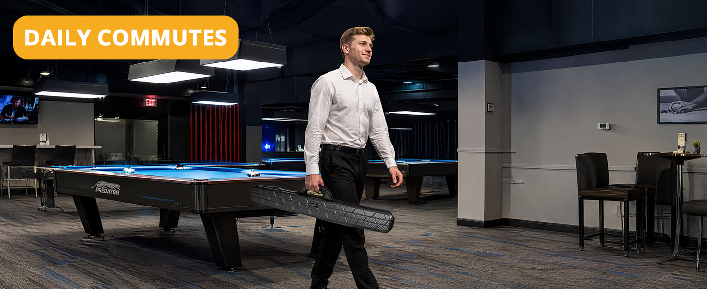 PEKREWS Pool Cue Case, 2x2 Hard Shell Pool Stick Case Holds 2 Sticks | Heavy-Duty, 4 Padded Slots Cue Stick Bag, Shoulder Strap and Leather Handle, Sturdy Travel Billiard Cue Box for Men and Women