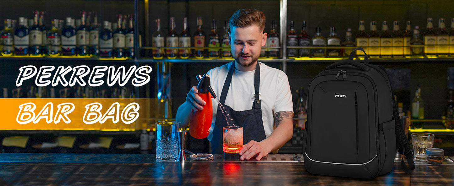 Bartender Bag, Bartending Backpack for Carrying Bar Kit (Bag Only) | Travel Portable Bar Bag, for Tools Set Storage, Cocktail Shaker and Wine Bottle Carrier, Professional Mixology Gift, Black