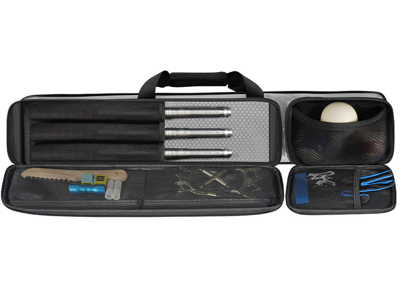 PEKREWS Pool Cue Case, 4x5 Pool Stick Bag with Multiple Accessory Pockets | Fit Multi-Sticks Soft Cue Stick Case, Hidden Shoulder Strap, 2 Handle, Travel Billiard Cue Backpack Holder, for Men and Women